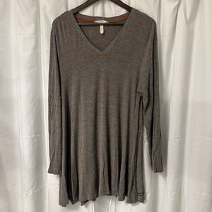 Matilda Jane XL Windsong Tunic Gray Orange Stripe Boho Peasant GrannyCore Meemaw
